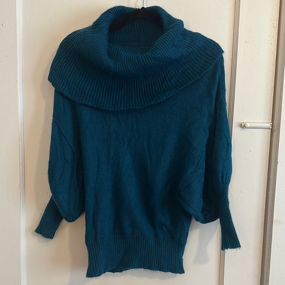Teal Cowl Neck Women's Sweater